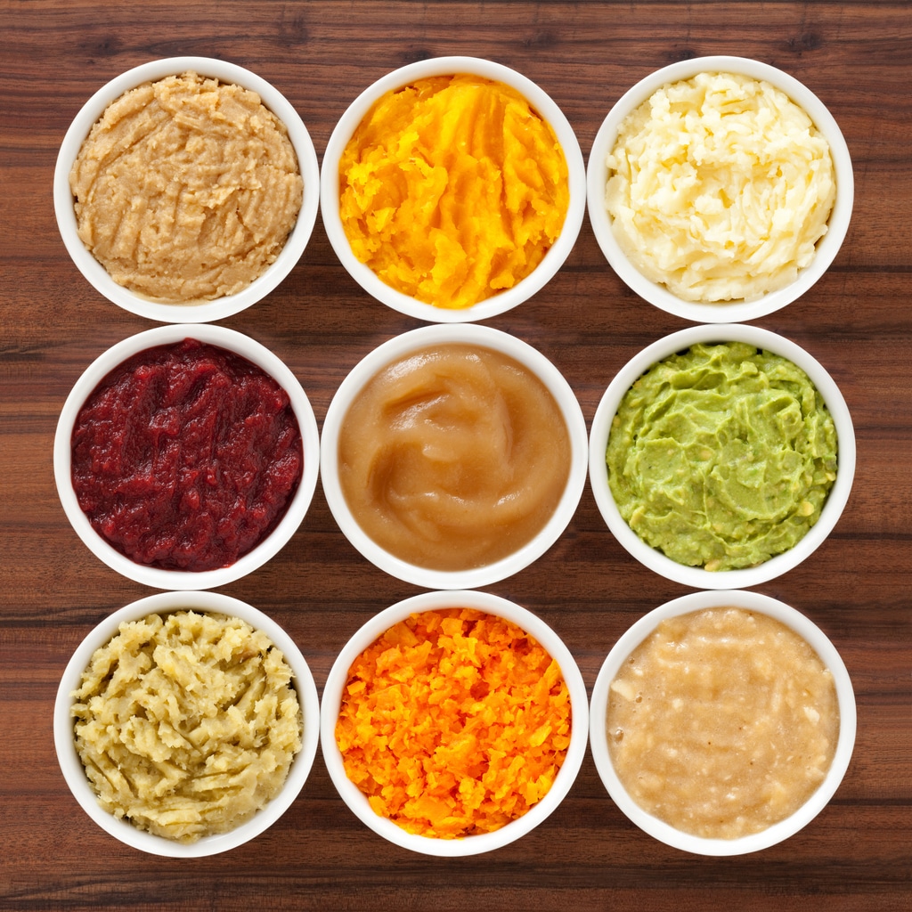 Nine Mashed foods. 